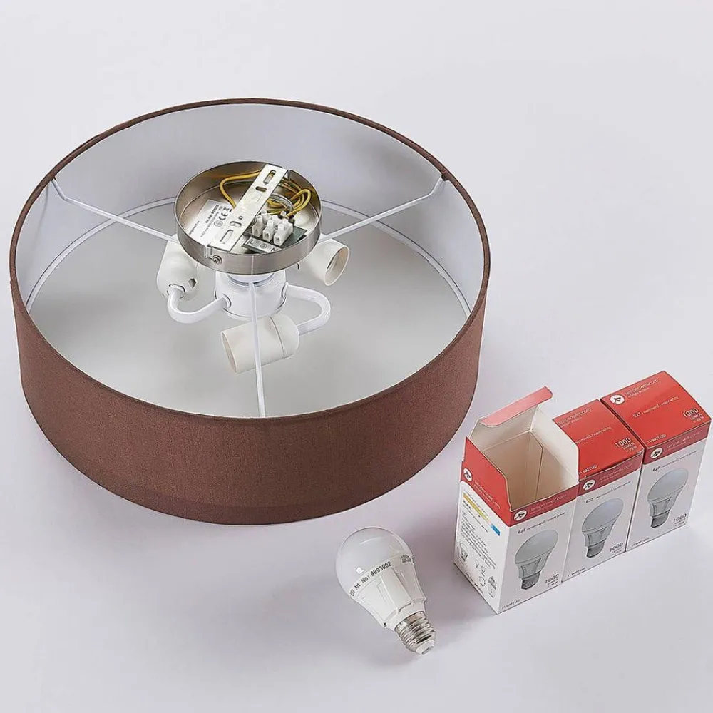 Lindby Gang|Loftlamper > loftslampe Sebatin, Ø 40 cm, lysebrun, stof, E27