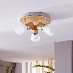 Gang|Loftlamper ^ Lindby loftslampe Vivica, Ø 26 cm, krom/træ, 3 lyskilder