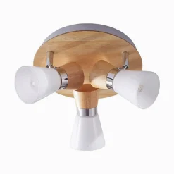 Gang|Loftlamper ^ Lindby loftslampe Vivica, Ø 26 cm, krom/træ, 3 lyskilder