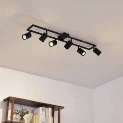 Loftlamper|Spotlights ^ Lindby loftspot Bravius, sort, 6 lyskilder, jern