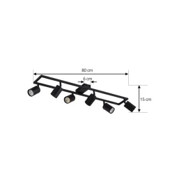 Loftlamper|Spotlights ^ Lindby loftspot Bravius, sort, 6 lyskilder, jern