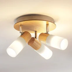 Loftlamper|Pendellamper ^ Lindby loftspot Christoph, 20 cm, 3 lyskilder, træ, rondel