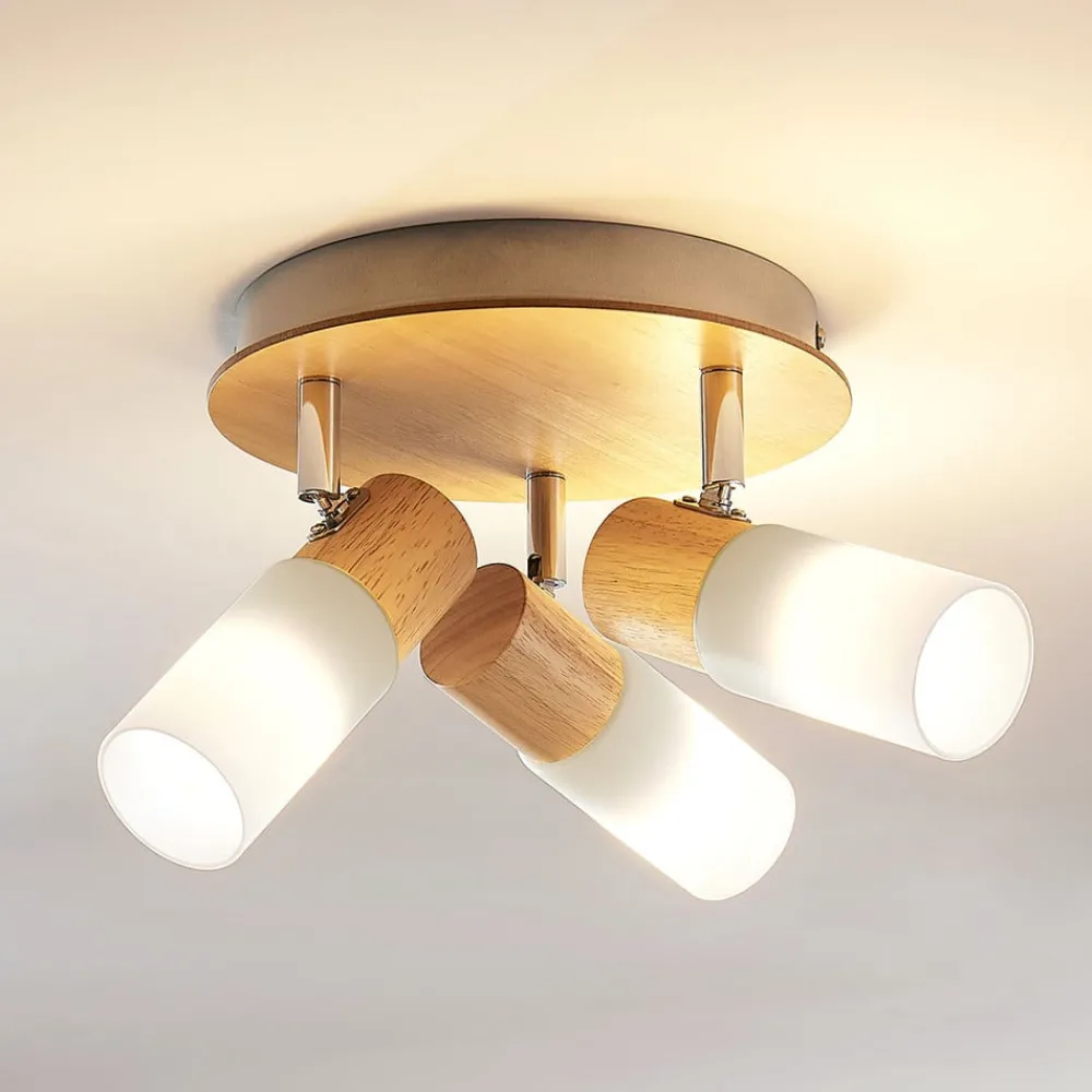 Loftlamper|Pendellamper ^ Lindby loftspot Christoph, 20 cm, 3 lyskilder, træ, rondel