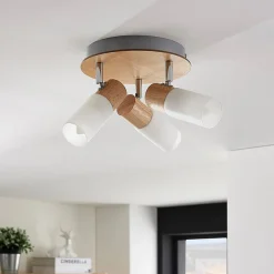 Loftlamper|Pendellamper ^ Lindby loftspot Christoph, 20 cm, 3 lyskilder, træ, rondel