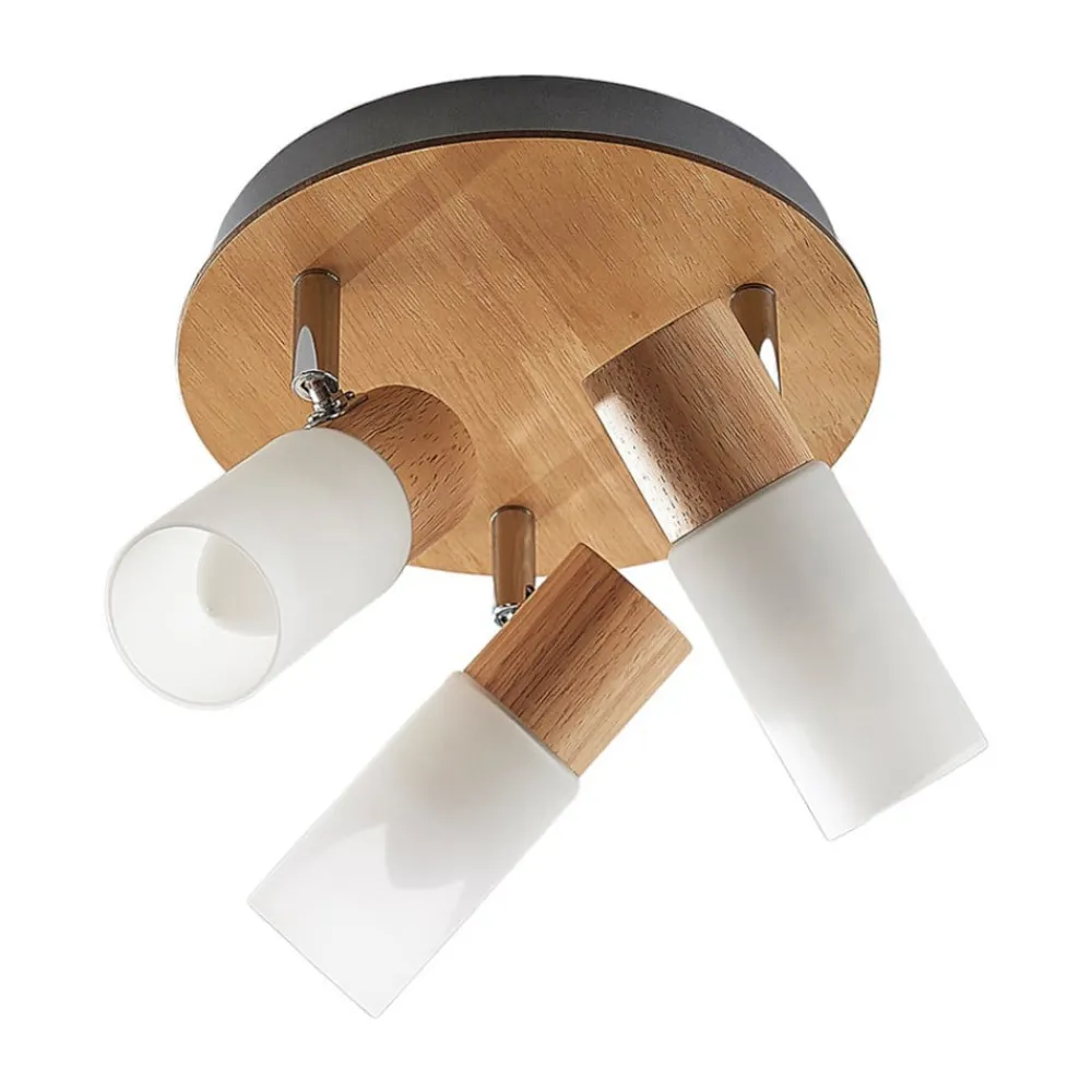 Loftlamper|Pendellamper ^ Lindby loftspot Christoph, 20 cm, 3 lyskilder, træ, rondel