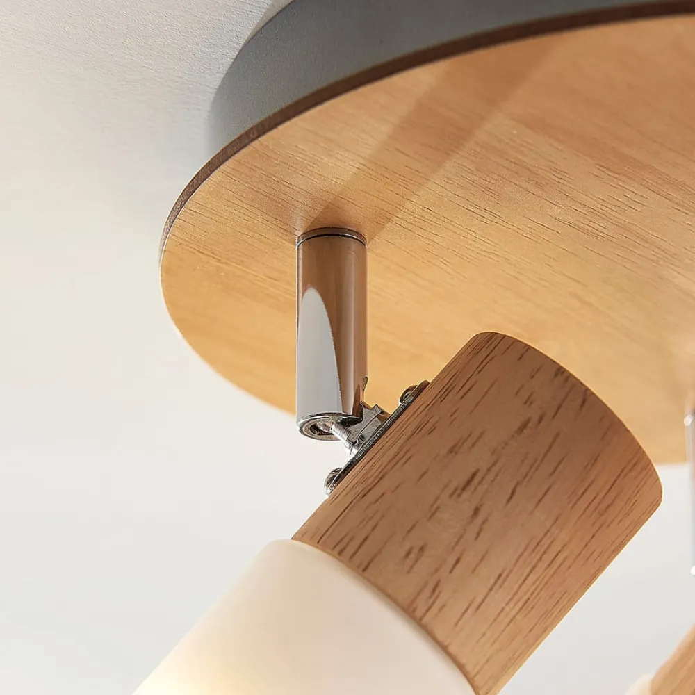 Loftlamper|Pendellamper ^ Lindby loftspot Christoph, 20 cm, 3 lyskilder, træ, rondel