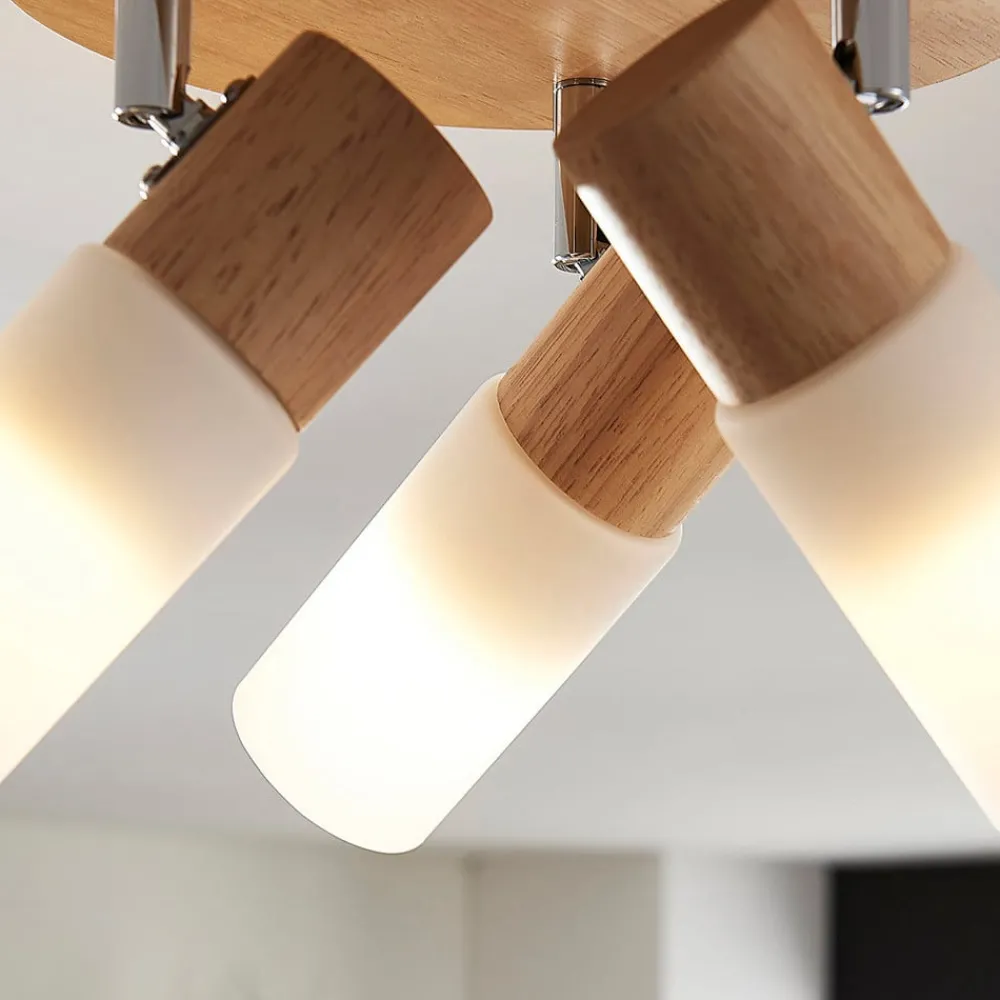 Loftlamper|Pendellamper ^ Lindby loftspot Christoph, 20 cm, 3 lyskilder, træ, rondel