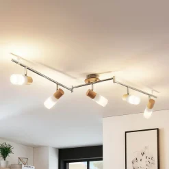Lindby Loftlamper|Loftlamper > loftspot Christoph, 130 cm, 4 lyskilder, træ, glas