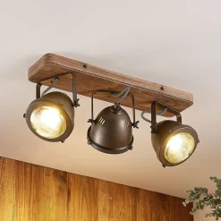 Lindby Gang|Loftlamper > loftspot Farovi, sort, 44 cm, 3 lyskilder, træ, GU10