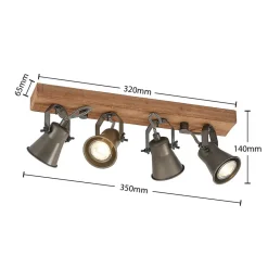 Lindby Loftlamper > loftspot Grandesa, 35 cm, 4 lyskilder, træ, metal
