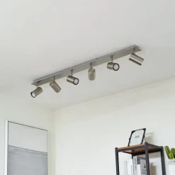 Loftlamper|Loftlamper ^ Lindby loftspot Joffrey, 116 cm, nikkel, 6 lyskilder, GU10