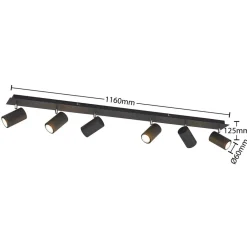 Lindby Gang|Loftlamper > loftspot Joffrey, 116 cm, sort, 6 lyskilder, GU10