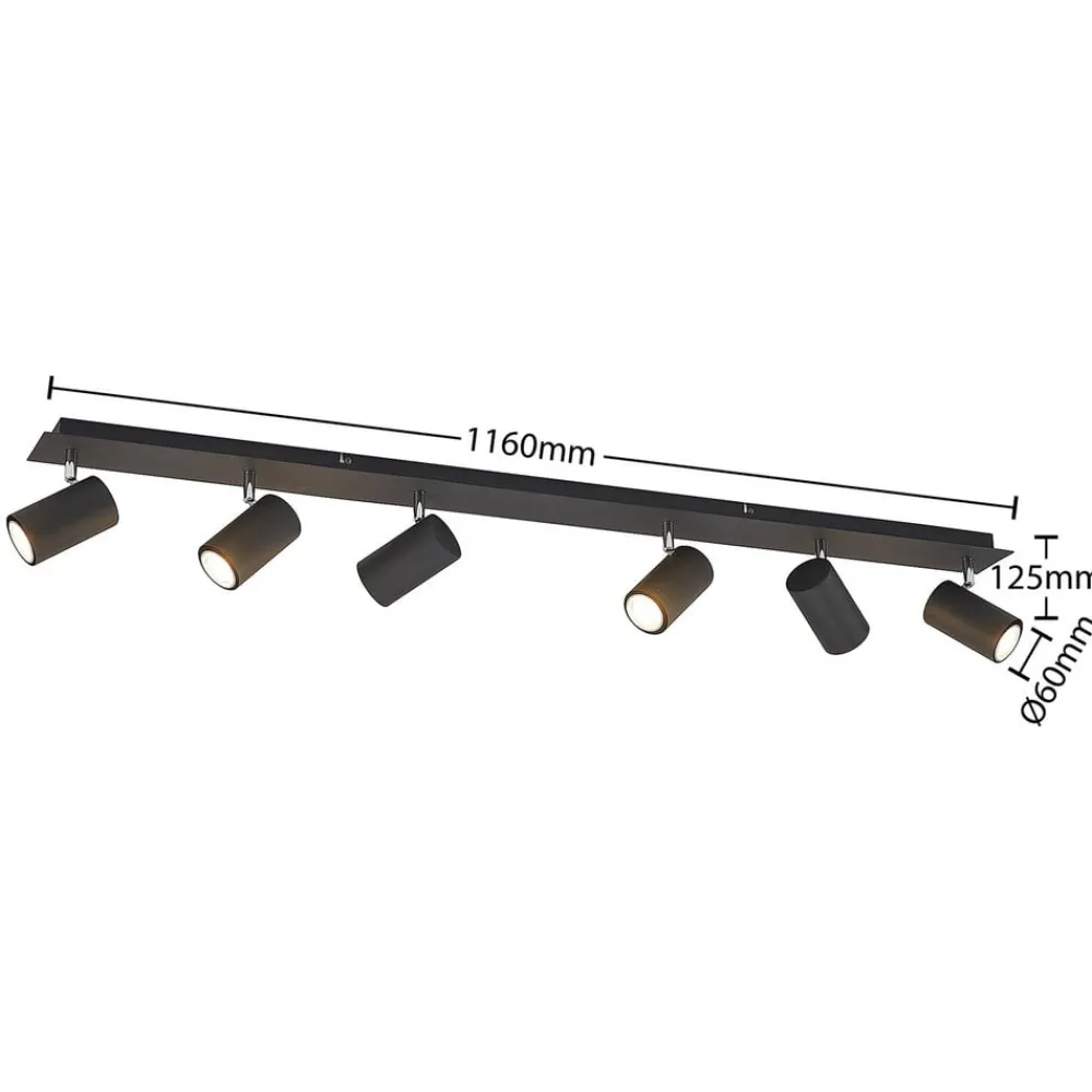 Lindby Gang|Loftlamper > loftspot Joffrey, 116 cm, sort, 6 lyskilder, GU10