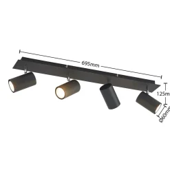 Gang|Loftlamper ^ Lindby loftspot Joffrey, 70 cm, sort, 4 lyskilder, GU10