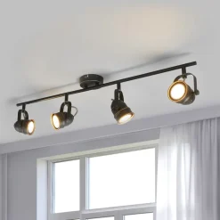 Loftlamper|Loftlamper ^ Lindby loftspot Leonor, 4 lyskilder, sort, metal, 78 cm