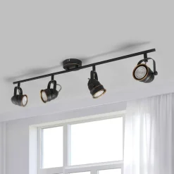 Loftlamper|Loftlamper ^ Lindby loftspot Leonor, 4 lyskilder, sort, metal, 78 cm