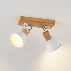 Gang|Loftlamper ^ Lindby loftspot Merela, hvid, 28 cm, 2 lyskilder, træ, E14