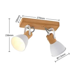 Gang|Loftlamper ^ Lindby loftspot Merela, hvid, 28 cm, 2 lyskilder, træ, E14