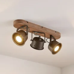 Gang|Loftlamper ^ Lindby loftspot Rubinjo, 45 cm, 3 lyskilder, træ, GU10