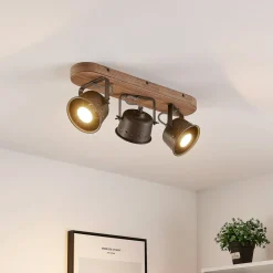 Gang|Loftlamper ^ Lindby loftspot Rubinjo, 45 cm, 3 lyskilder, træ, GU10