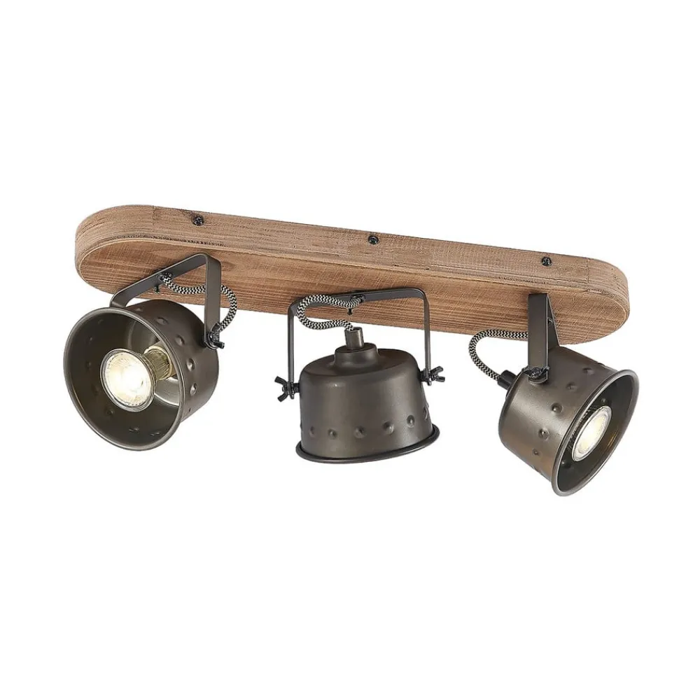 Gang|Loftlamper ^ Lindby loftspot Rubinjo, 45 cm, 3 lyskilder, træ, GU10