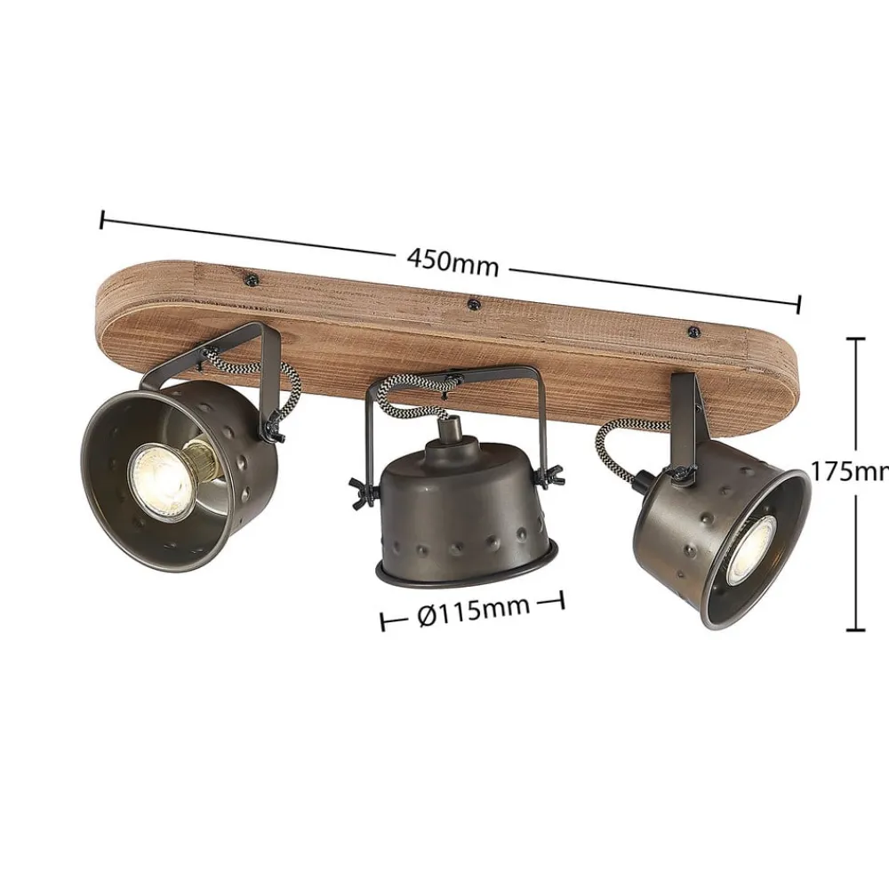 Gang|Loftlamper ^ Lindby loftspot Rubinjo, 45 cm, 3 lyskilder, træ, GU10