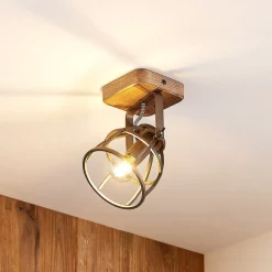 Lindby Væglamper|Væglamper > loftspot Rutger, 16 cm, 2 lyskilder, træ, bur, E14
