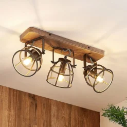 Lindby Loftlamper|Loftlamper > loftspot Rutger, 52 cm, 3 lyskilder, træ, bur, E14