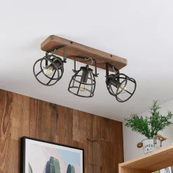 Lindby Loftlamper|Loftlamper > loftspot Rutger, 52 cm, 3 lyskilder, træ, bur, E14