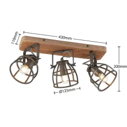 Lindby Loftlamper|Loftlamper > loftspot Rutger, 52 cm, 3 lyskilder, træ, bur, E14