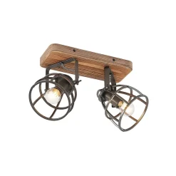 Gang|Loftlamper ^ Lindby loftspot Rutger, 36 cm, 2 lyskilder, træ, bur, E14