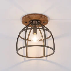 Lindby Loftlamper|Loftlamper > loftspot Rutger, Ø 34 cm, træ, bur, E27