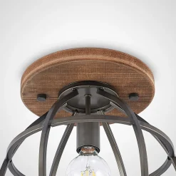 Lindby Loftlamper|Loftlamper > loftspot Rutger, Ø 34 cm, træ, bur, E27