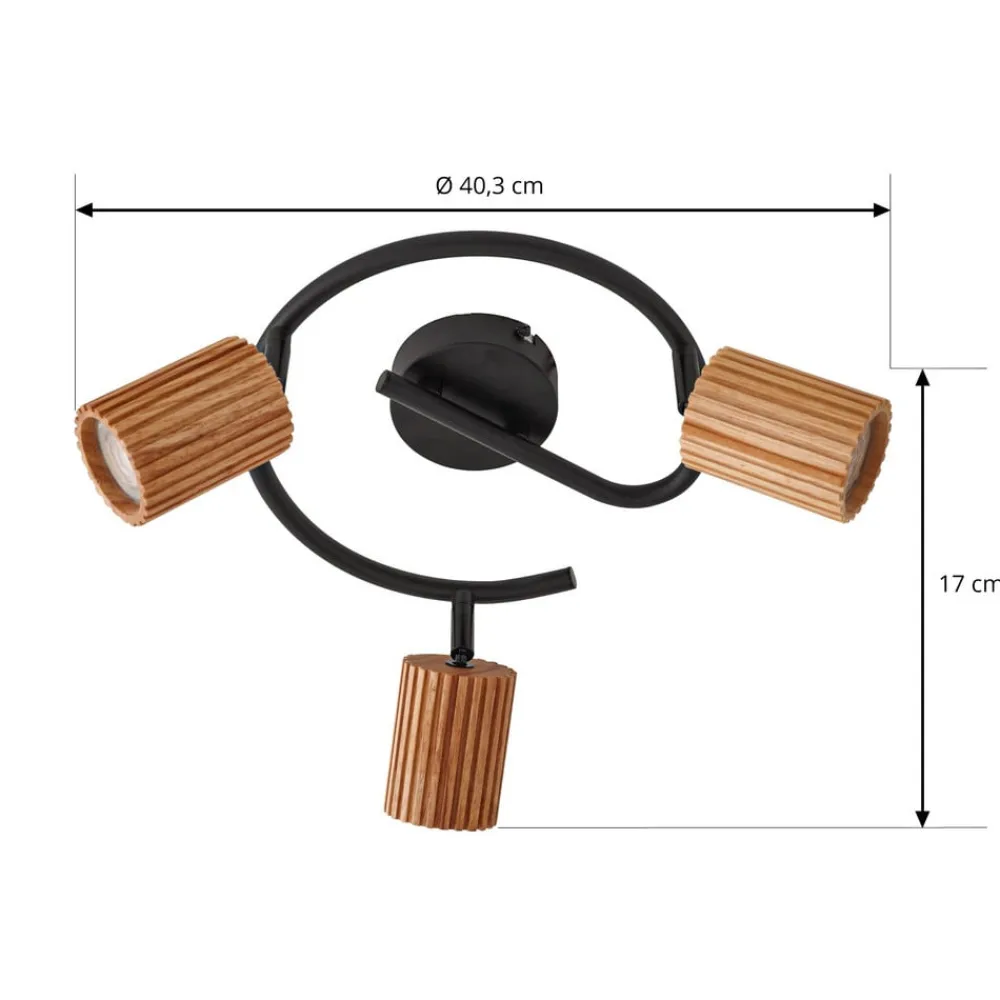 Gang|Loftlamper ^ Lindby loftspot Stralino, 3 lyskilder, Ø31cm, træ, GU10