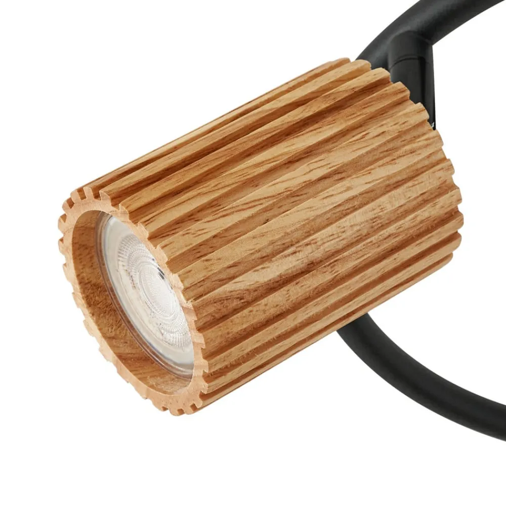 Gang|Loftlamper ^ Lindby loftspot Stralino, 3 lyskilder, Ø31cm, træ, GU10