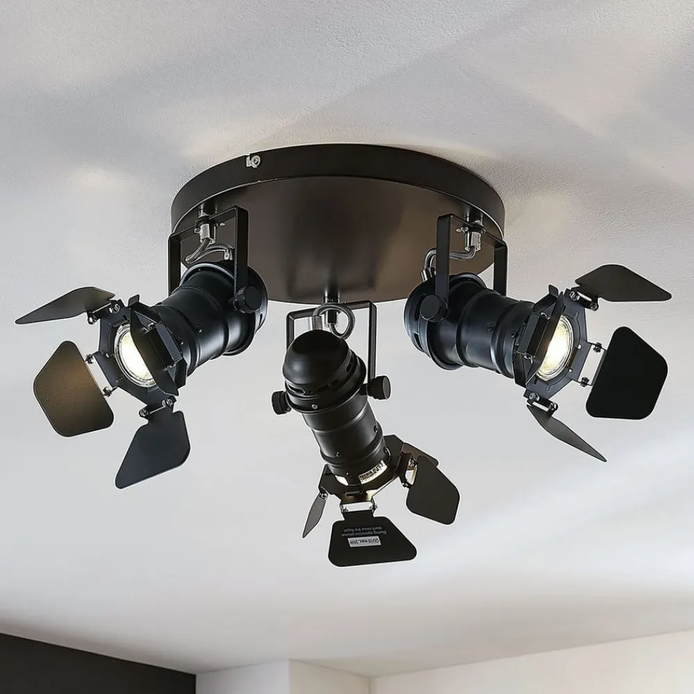 Lindby Loftlamper|Loftlamper > loftspot Tilen, 3 lyskilder, sort, metal, Ø 54cm