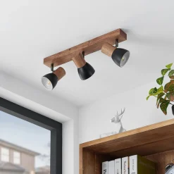Lindby Loftlamper|Loftlamper > loftspot Tonja, 3 lyskilder, 55 cm, træ, stål