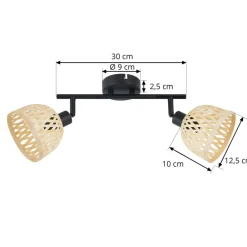 Lindby Loftlamper|Loftlamper > loftspot Youstin, 30 cm lang, bambus, 2-lys, E14