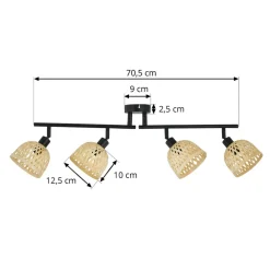 Lindby Spotlights > loftspot Youstin, 70,5 cm lang, bambus 4-lys, E14