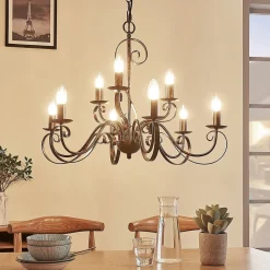 Lindby Gang|Pendellamper > lysekrone Caleb, 9 lyskilder, rustfarvet, metal, E14