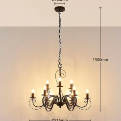 Lindby Gang|Pendellamper > lysekrone Caleb, 9 lyskilder, rustfarvet, metal, E14
