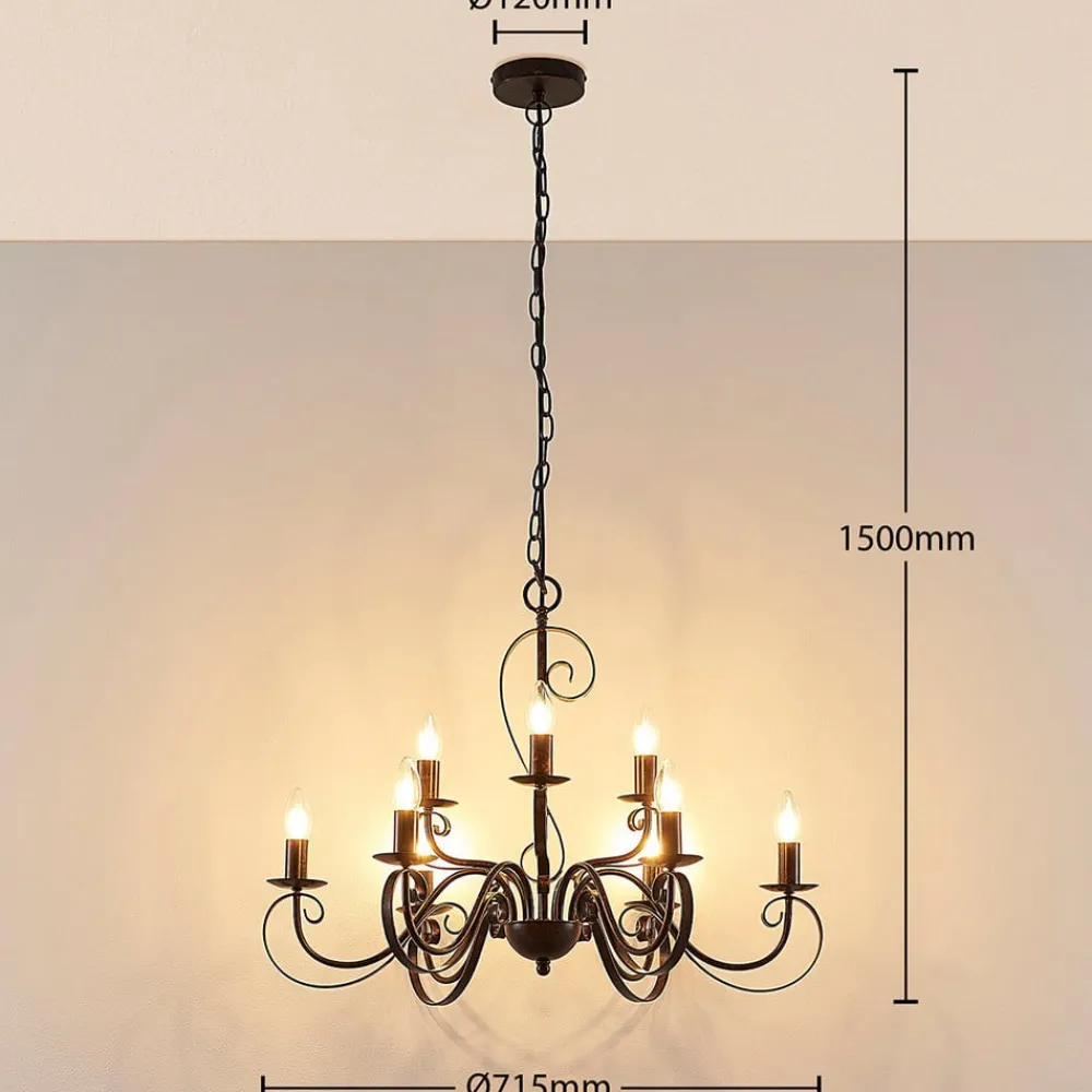 Lindby Gang|Pendellamper > lysekrone Caleb, 9 lyskilder, rustfarvet, metal, E14