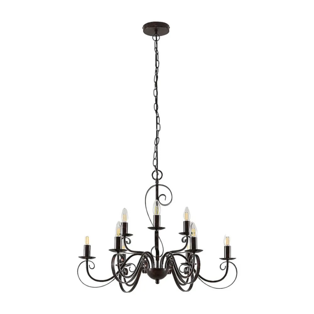 Lindby Gang|Pendellamper > lysekrone Caleb, 9 lyskilder, rustfarvet, metal, E14