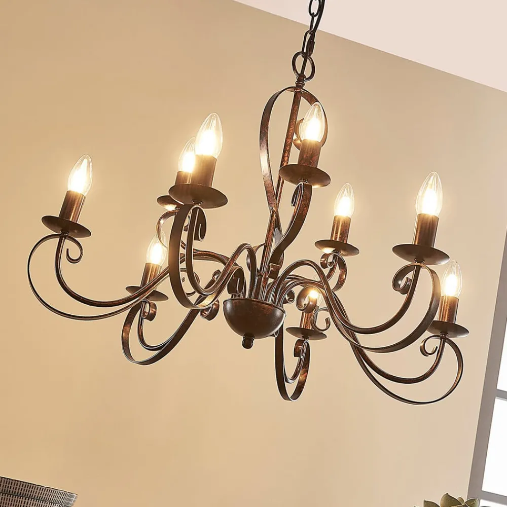 Lindby Gang|Pendellamper > lysekrone Caleb, 9 lyskilder, rustfarvet, metal, E14