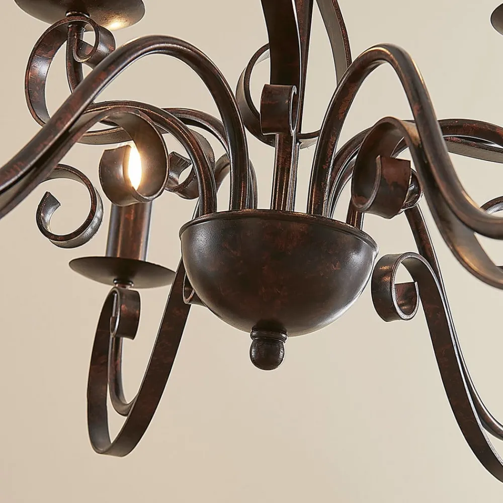 Lindby Gang|Pendellamper > lysekrone Caleb, 9 lyskilder, rustfarvet, metal, E14