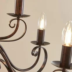 Lindby Gang|Pendellamper > lysekrone Caleb, 9 lyskilder, rustfarvet, metal, E14