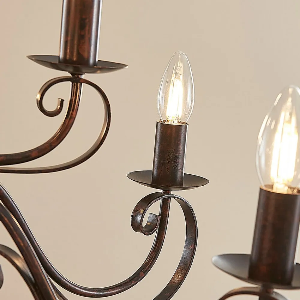 Lindby Gang|Pendellamper > lysekrone Caleb, 9 lyskilder, rustfarvet, metal, E14