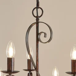 Lindby Gang|Pendellamper > lysekrone Caleb, 9 lyskilder, rustfarvet, metal, E14