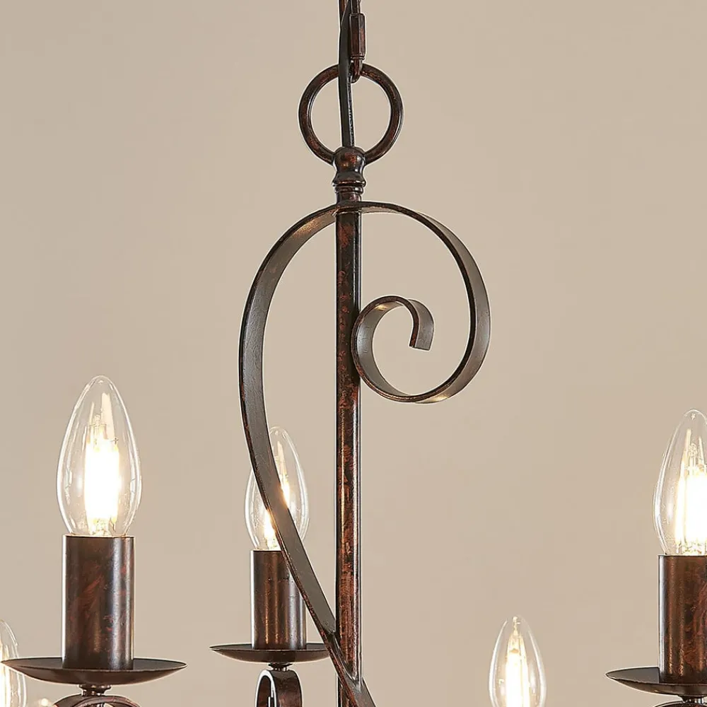 Lindby Gang|Pendellamper > lysekrone Caleb, 9 lyskilder, rustfarvet, metal, E14
