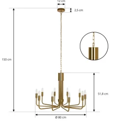 Lindby Gang|Pendellamper > lysekrone Elanova, messing, 10 lyskilder, Ø 80 cm, E14